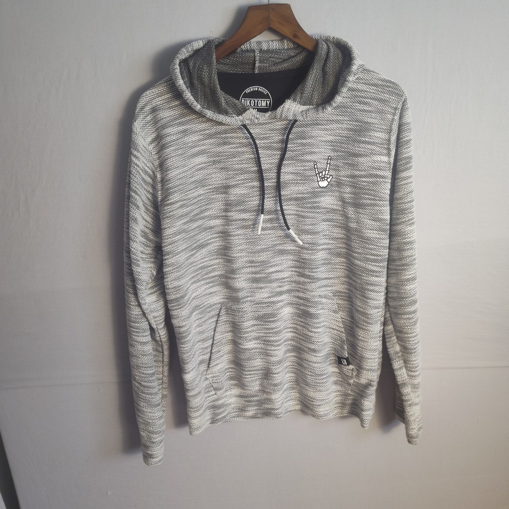 DikoTomy Mens Space‎ Dye Hoodie Grey White Skeleton Hand Peace Sign Medium